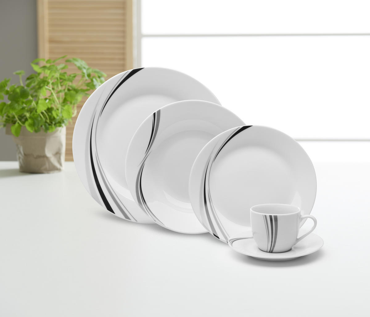 SERVICIU DE MASĂ COMPLET 20 piese  - alb/negru, Design, ceramică - Luca Bessoni