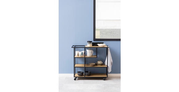 SERVIERWAGEN Schwarz, Eichefarben - Eichefarben/Schwarz, Trend, Holzwerkstoff/Metall (80/35/75cm) - Xora
