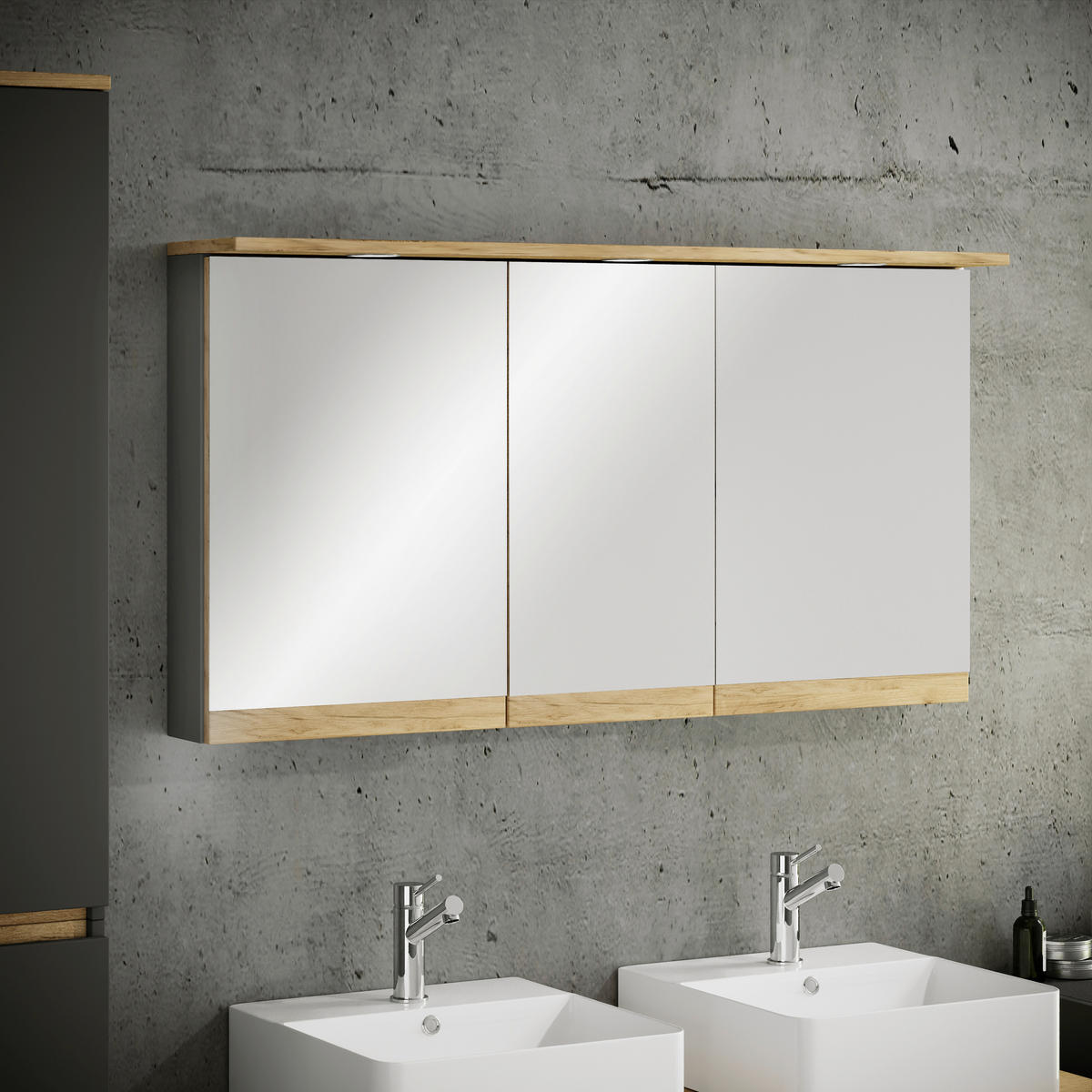 SPIEGELSCHRANK 110/59/23 cm  - Honigeiche/Anthrazit, Trend, Glas/Holzwerkstoff (110/59/23cm) - MID.YOU