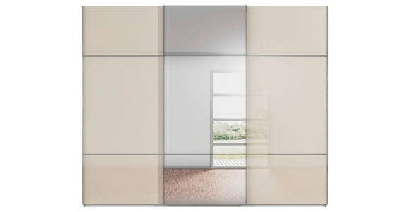 SCHWEBETÜRENSCHRANK 301/223/68 cm 3-türig Weiß, Champagner - Chromfarben/Champagner, KONVENTIONELL, Glas/Holzwerkstoff (301/223/68cm) - Novel