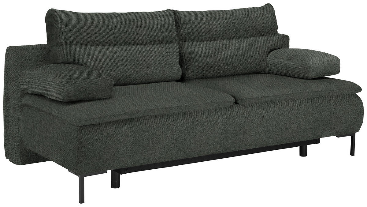 BOXSPRINGSOFA Webstoff Dunkelgrün  - Dunkelgrün/Schwarz, Design, Textil/Metall (202/93/100cm) - Novel