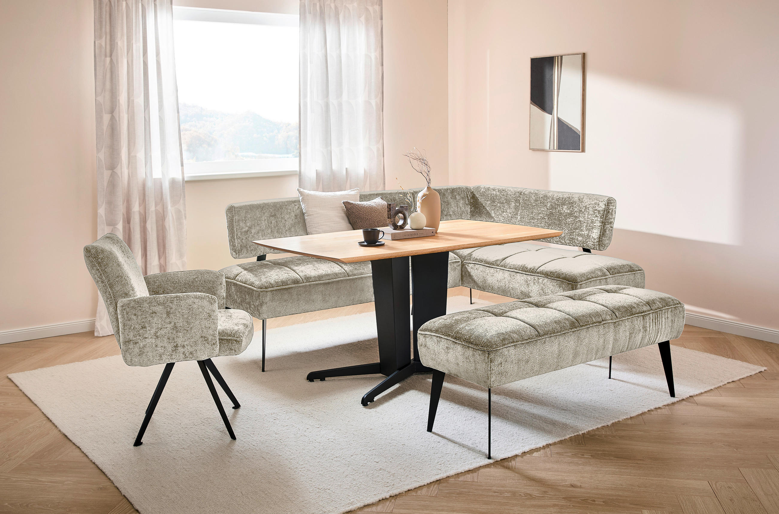 SITZBANK 133/54/47 cm Webstoff Taupe Metall  - Taupe/Schwarz, MODERN, Textil/Metall (133/54/47cm) - Welnova