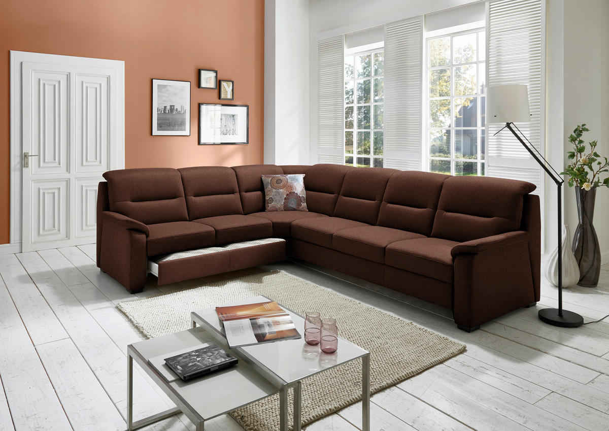 ECKSOFA in Mikrofaser Braun  - Schwarz/Braun, Konventionell, Holz/Textil (245/303cm) - Beldomo Comfort