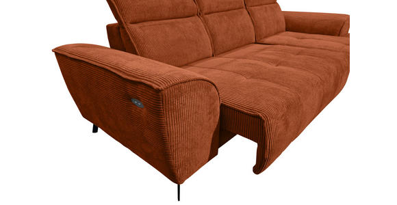 ECKSOFA Rostfarben Cord Rücken echt, Kopfteilverstellung, Sitzvorzug  - Rostfarben/Schwarz, KONVENTIONELL, Textil/Metall (290/196cm) - Carryhome