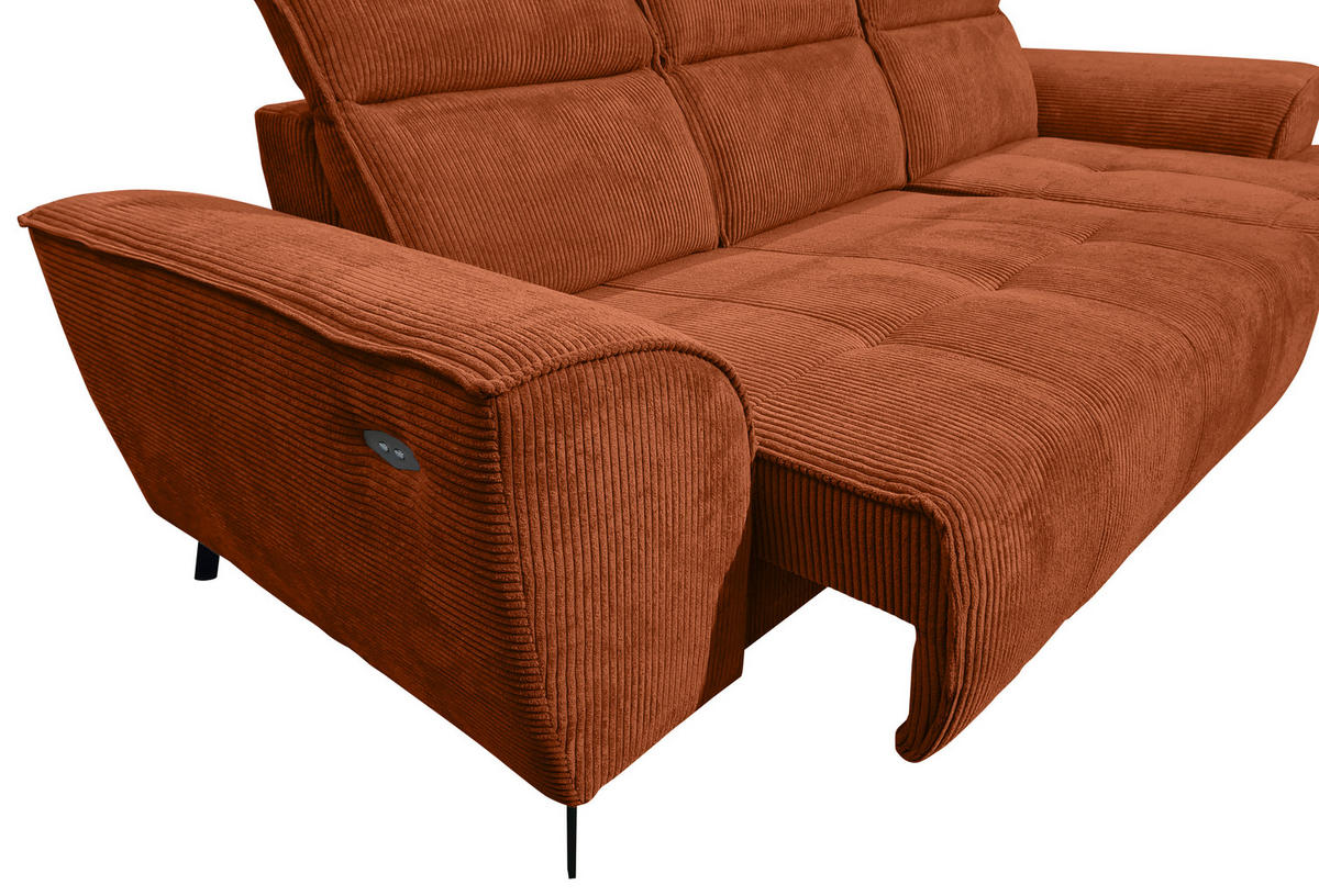 ECKSOFA Rostfarben Cord  - Rostfarben/Schwarz, KONVENTIONELL, Textil/Metall (290/196cm) - Carryhome