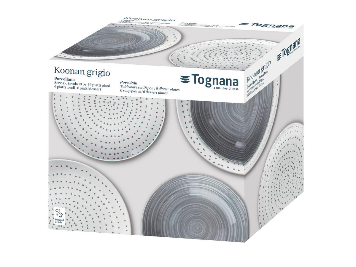 JEDILNI SERVIS  MADISON KOONAN GRIGIO     18-delni   - siva/bela, Basics, keramika (34.5/22/27,5cm) - Tognana