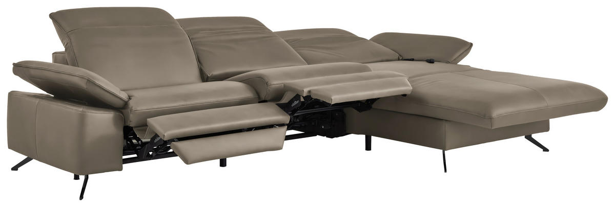 ECKSOFA  Echtleder Greige  - Greige/Schwarz, Design, Leder/Metall (307/169cm) - Beldomo Premium
