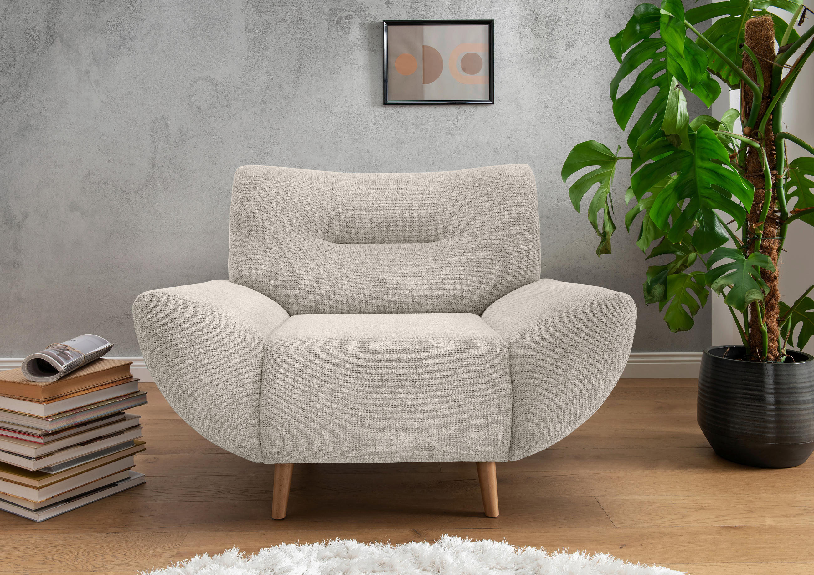 SESSEL in Chenille Beige - Wildeiche/Beige, Modern, Holz/Textil (111/81/90cm) - MID.YOU
