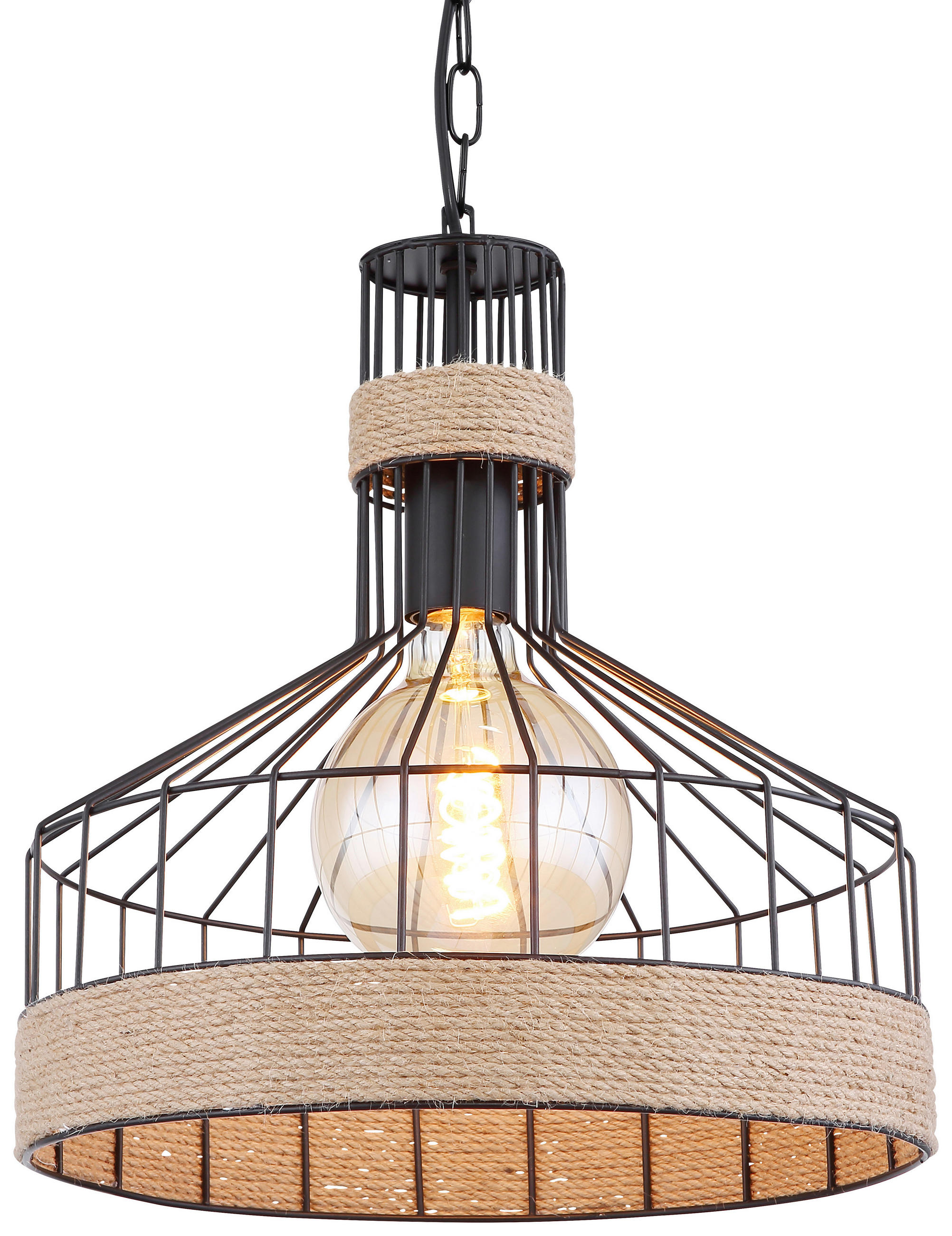HÄNGELEUCHTE Halia 35/135 cm   - Schwarz/Braun, Natur, Naturmaterialien/Metall (35/135cm) - Globo