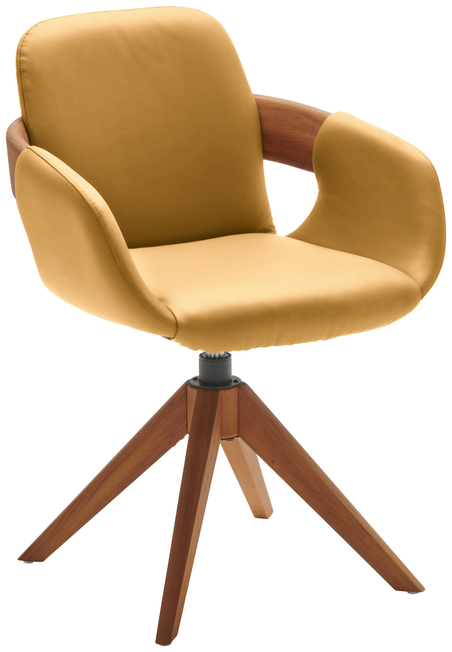 ARMLEHNSTUHL  Lederauswahl, Stoffauswahl, Typenauswahl, Sitzfläche 360° drehbar, automatische Rückholfunktion  Echtleder  - Currygelb/Eichefarben, Natur, Leder/Holz (60/86/60cm) - Valnatura