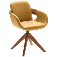 ARMLEHNSTUHL  Lederauswahl, Stoffauswahl, Typenauswahl, Sitzfläche 360° drehbar, automatische Rückholfunktion  Echtleder  - Currygelb/Eichefarben, Natur, Leder/Holz (60/86/60cm) - Valnatura