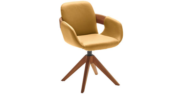 ARMLEHNSTUHL  Lederauswahl, Stoffauswahl, Typenauswahl, Sitzfläche 360° drehbar, automatische Rückholfunktion  Echtleder  - Currygelb/Eichefarben, Natur, Leder/Holz (60/86/60cm) - Valnatura