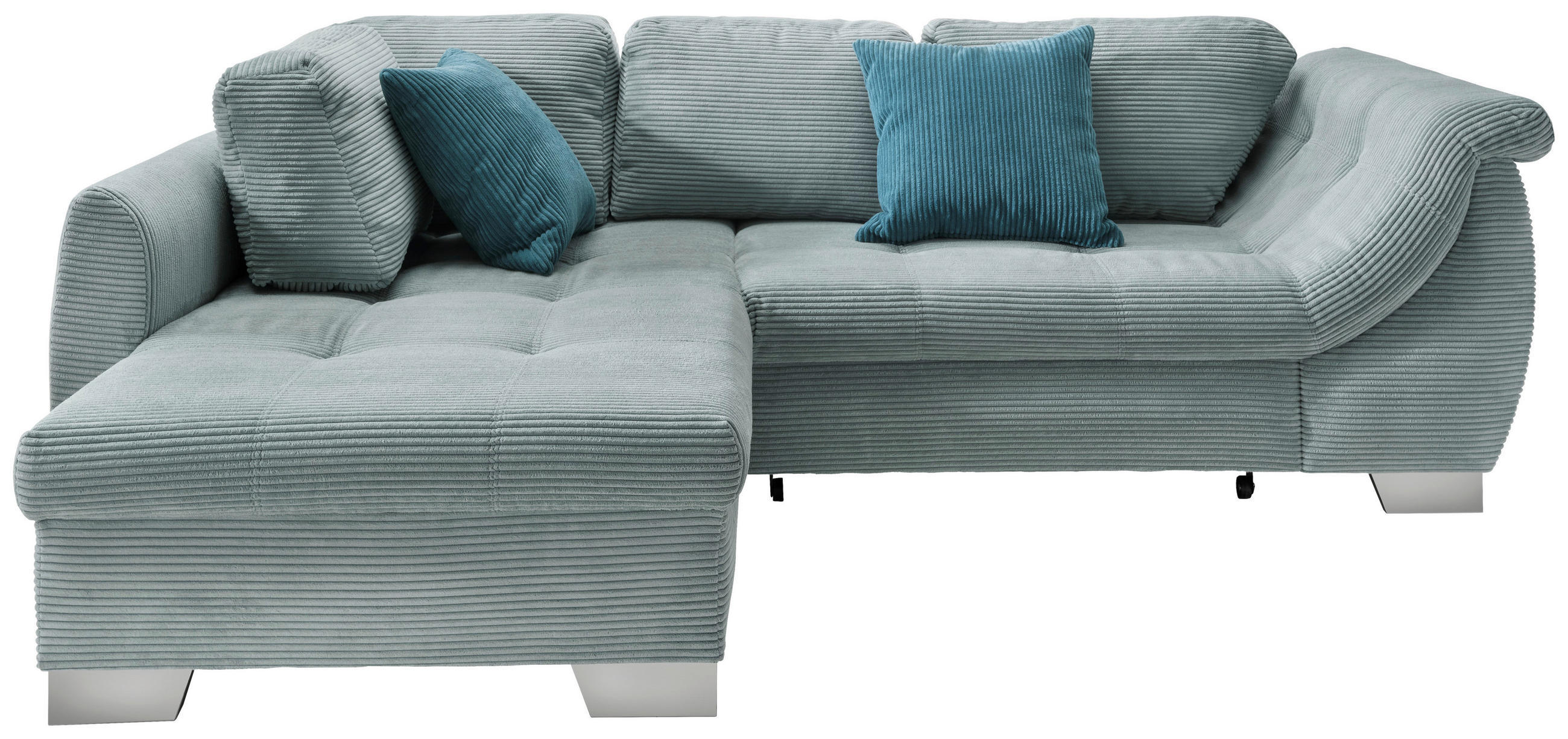 ECKSOFA Blau Cord Zierkissen, Schlaffunktion, Rücken echt, Liegefläche im Originalstoff  - Blau/Silberfarben, Design, Holz/Textil (190/250cm) - MID.YOU