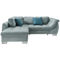 ECKSOFA Blau Cord Zierkissen, Schlaffunktion, Rücken echt, Liegefläche im Originalstoff  - Blau/Silberfarben, Design, Holz/Textil (190/250cm) - MID.YOU