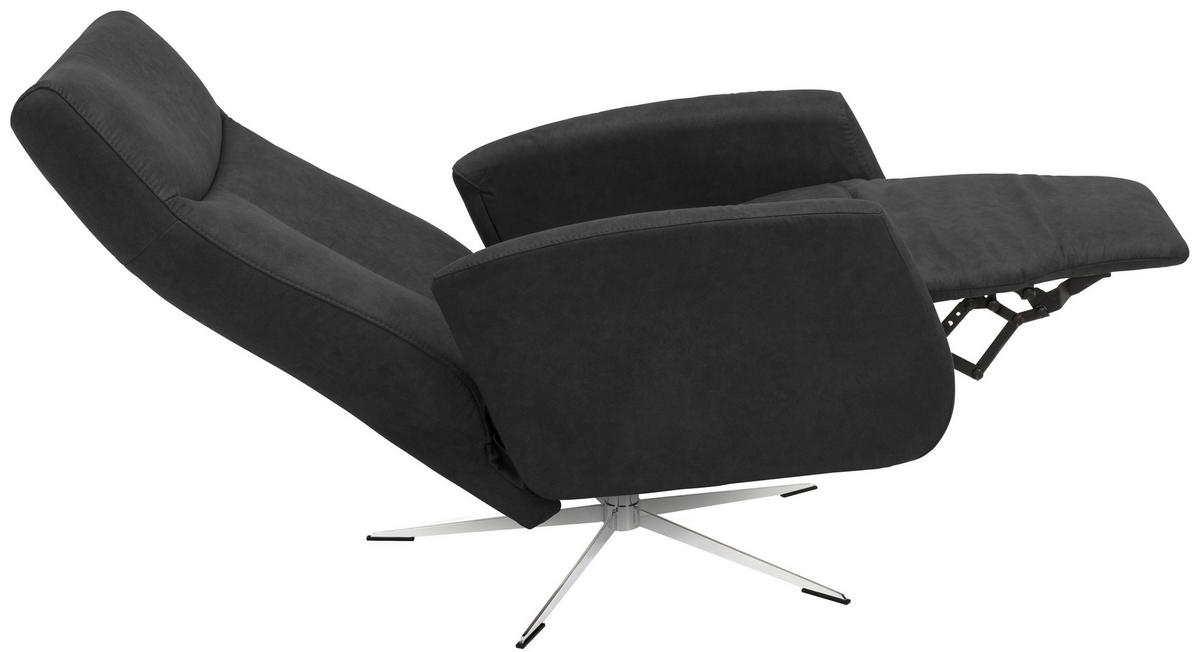 RELAXSESSEL Echtleder Relaxfunktion, Fußteilverstellung    - Silberfarben/Schwarz, Design, Leder/Metall (74/101/84cm) - Welnova