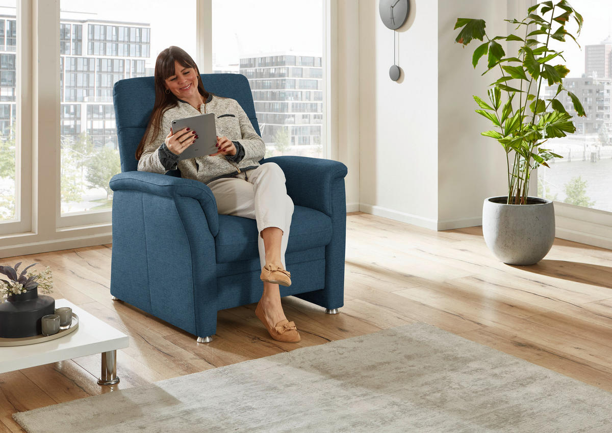 SESSEL Flachgewebe Blau  - Blau/Alufarben, Konventionell, Textil/Metall (90/100/89cm) - Beldomo Comfort