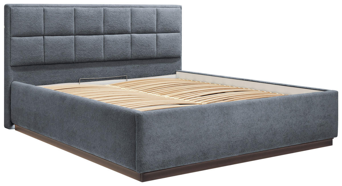 POLSTERBETT 140/200 cm,  in Dunkelgrau, gepolstertes Kopfteil, Beleuchtung, Lattenrost, Bettkasten,  - Dunkelgrau/Birkefarben, Design, Holz/Holzwerkstoff (140/200cm) - Chameo