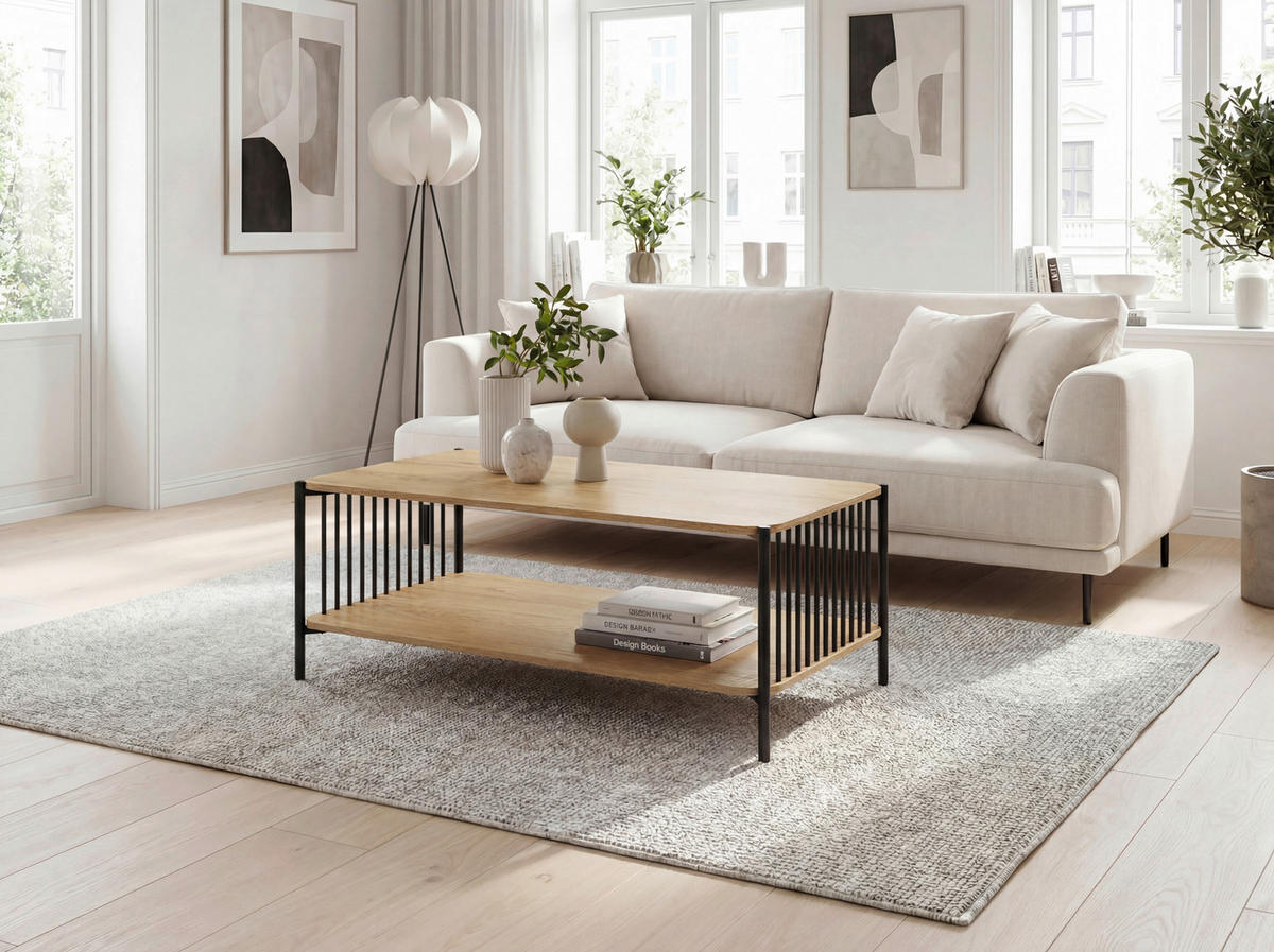 COUCHTISCH Holzwerkstoff 110/60/42 cm  - Schwarz/Braun, Design, Holzwerkstoff/Metall (110/60/42cm) - Livetastic