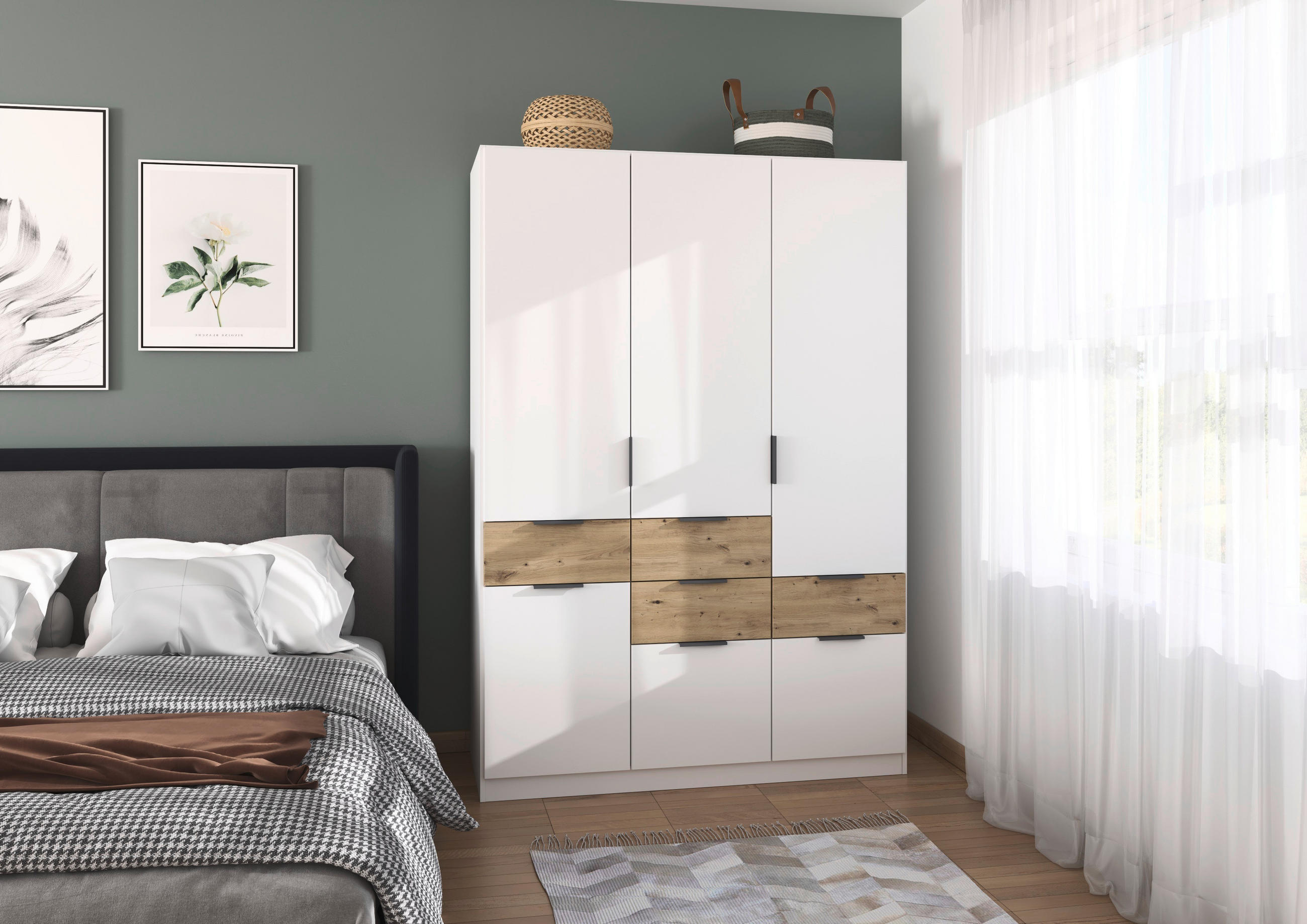 DREHTÜRENSCHRANK 4-türig Weiß, Eiche Artisan  - Weiß/Eiche Artisan, KONVENTIONELL, Holzwerkstoff/Metall (136/197/54cm) - Xora