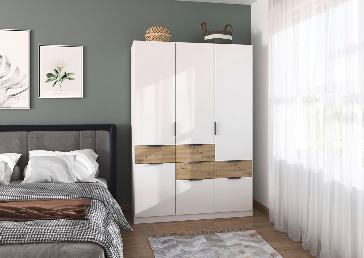 DREHTÜRENSCHRANK in Weiss, Eiche Artisan  - Weiss/Eiche Artisan, Konventionell, Holzwerkstoff/Metall (136/197/54cm) - Xora