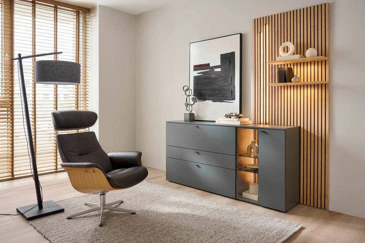 SIDEBOARD Grün, Eichefarben  210/224/43 cm  - Eichefarben/Anthrazit, Design, Glas/Holz (210/224/43cm) - Venjakob