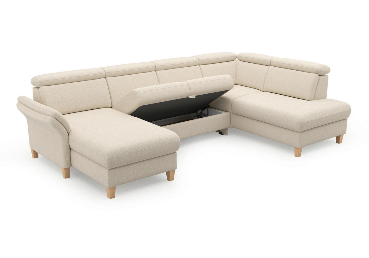 WOHNLANDSCHAFT GLENDALE E Sandfarben Chenille  - Sandfarben/Eichefarben, KONVENTIONELL, Holz/Textil (166/321/193cm) - Sit & More