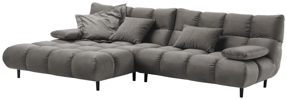ECKSOFA Grau Velours  - Schwarz/Grau, Design, Holz/Textil (178/293cm) - Pure Home Lifestyle