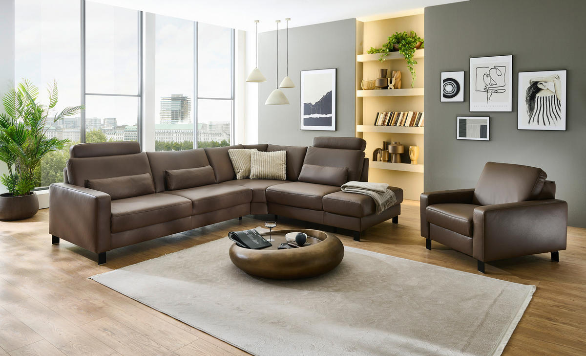 ECKSOFA Echtleder Braun  - Schwarz/Braun, Konventionell, Leder/Metall (306/243cm) - Dieter Knoll