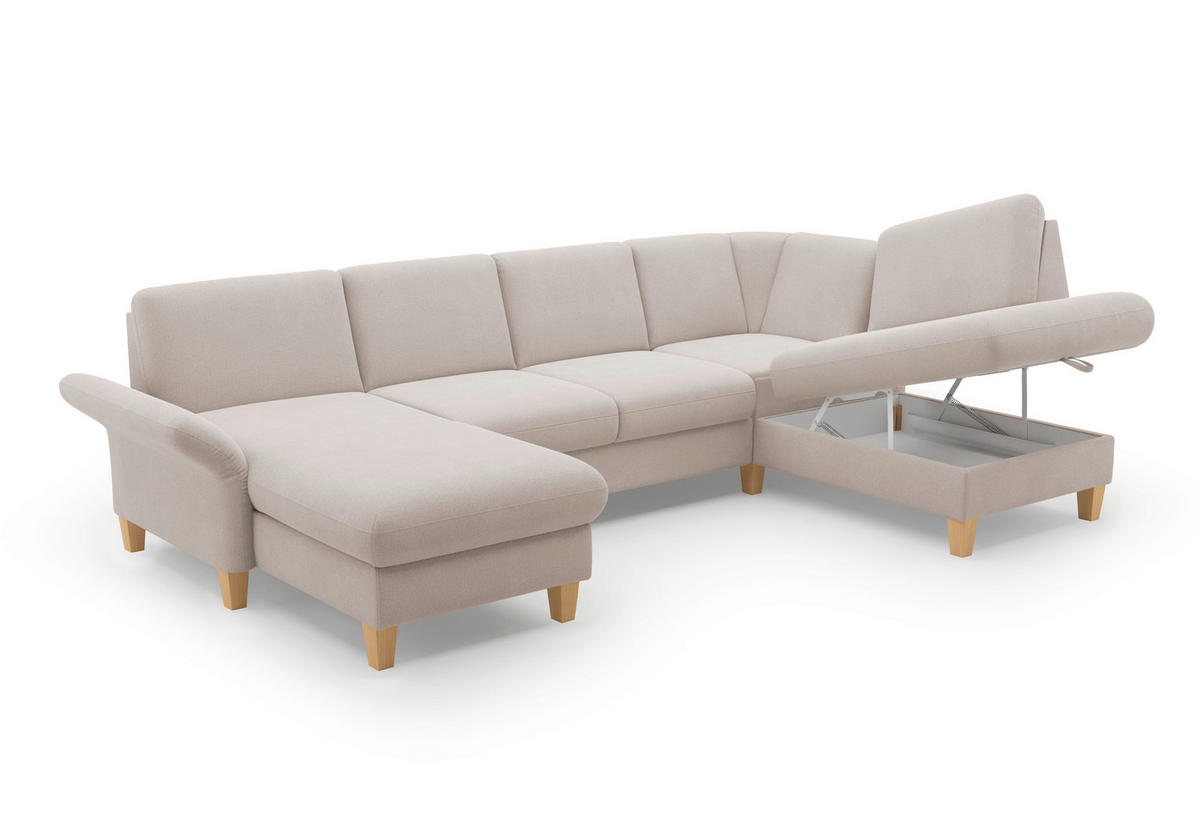 WOHNLANDSCHAFT Greige Flachgewebe  - Greige/Eichefarben, KONVENTIONELL, Holz/Textil (164/314/195cm) - Sit & More