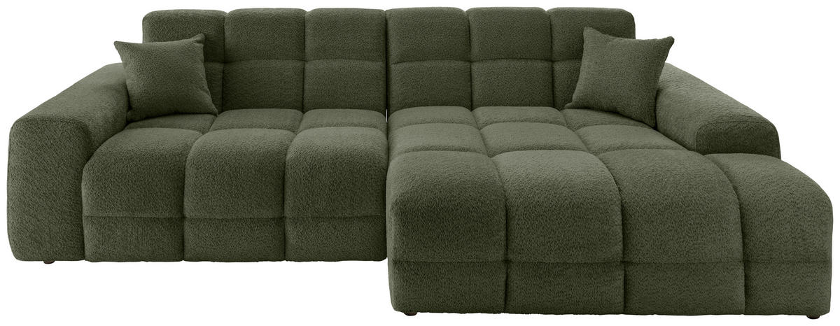 ECKSOFA Dunkelgrün Bouclé  - Dunkelgrün/Schwarz, MODERN, Kunststoff/Textil (301/152cm) - Livetastic