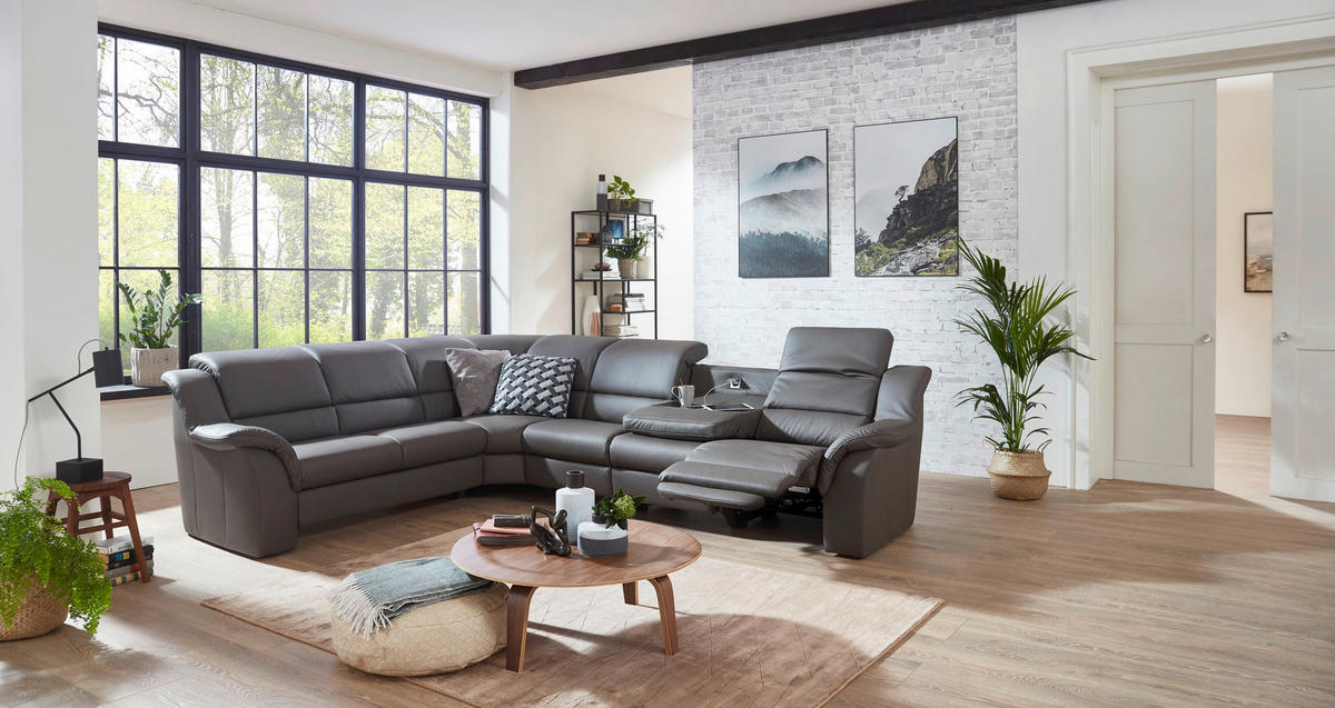 ECKSOFA in Echtleder Grau  324/260 cm  - Chromfarben/Grau, KONVENTIONELL, Leder/Kunststoff (324/260cm) - Cantus
