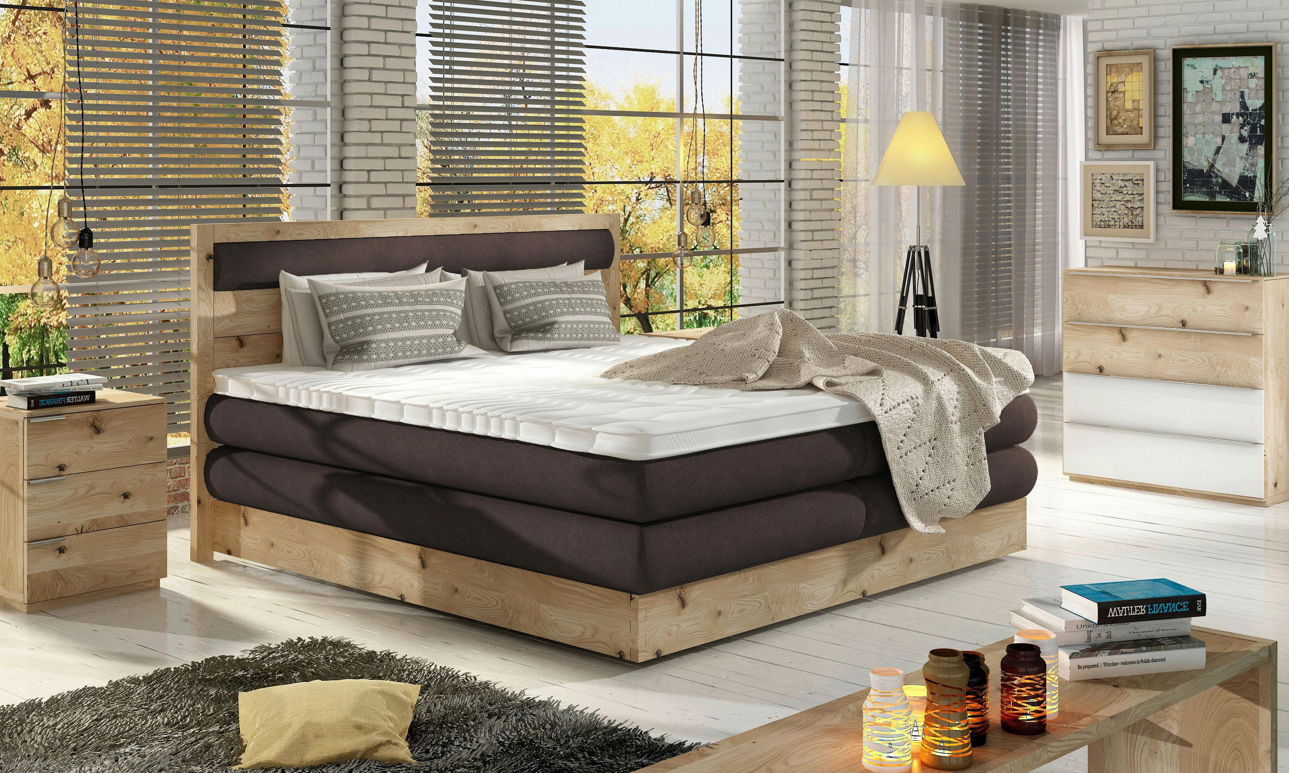 BOXSPRINGBETT 180/200 cm  in Eichefarben, Dunkelbraun  - Eichefarben/Dunkelbraun, KONVENTIONELL, Holz/Holzwerkstoff (180/200cm) - Valnatura