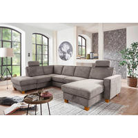WOHNLANDSCHAFT Taupe Flachgewebe  - Taupe/Eichefarben, KONVENTIONELL, Holz/Textil (213/309/161cm) - Sit & More