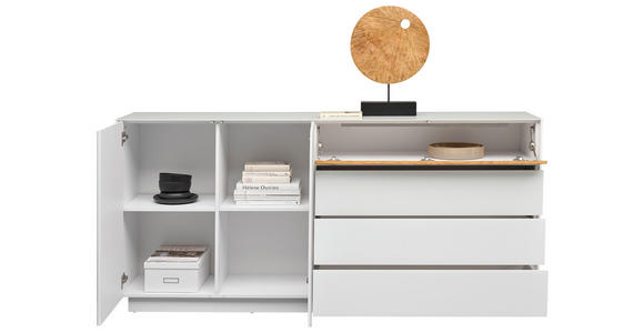 SIDEBOARD Weiß, Eichefarben 189/90/42 cm - Eichefarben/Weiß, Design, Glas/Holz (189/90/42cm) - Novel