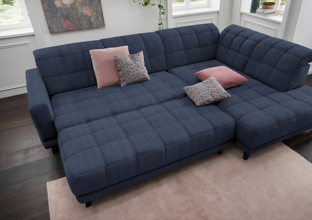 ECKSOFA in Webstoff Dunkelblau  - Schwarz/Dunkelblau, Design, Holz/Textil (302/216cm) - Xora