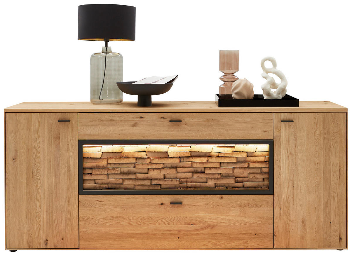 SIDEBOARD  in 211,9/89,5/45,2 cm  - Wildeiche/Graphitfarben, Natur, Holz/Metall (211,9/89,5/45,2cm) - Valnatura