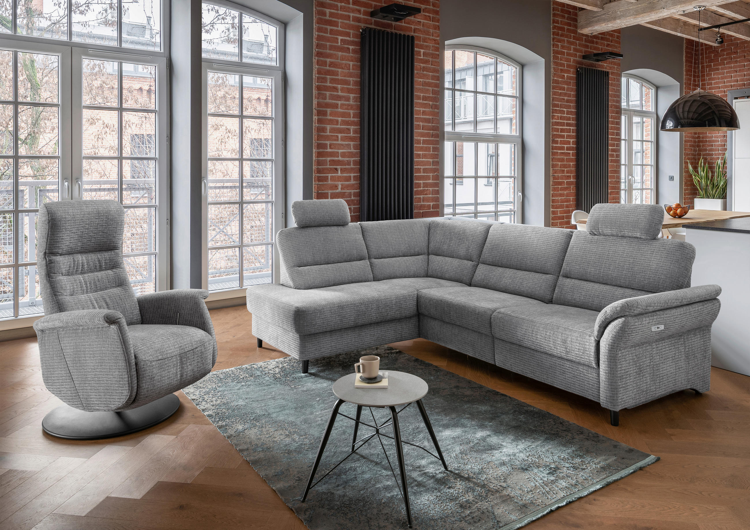 ECKSOFA Grau Mikrofaser  - Schwarz/Weiß, MODERN, Holz/Textil (190/266cm) - Livetastic