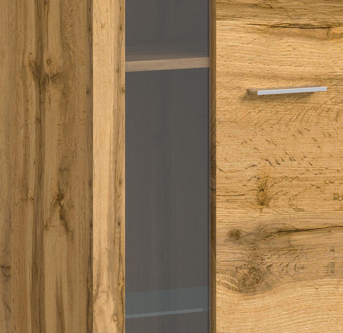 VITRINE in Eiche Wotan  - Eiche Wotan/Silberfarben, Design, Glas/Holzwerkstoff (60/159/35cm) - MID.YOU