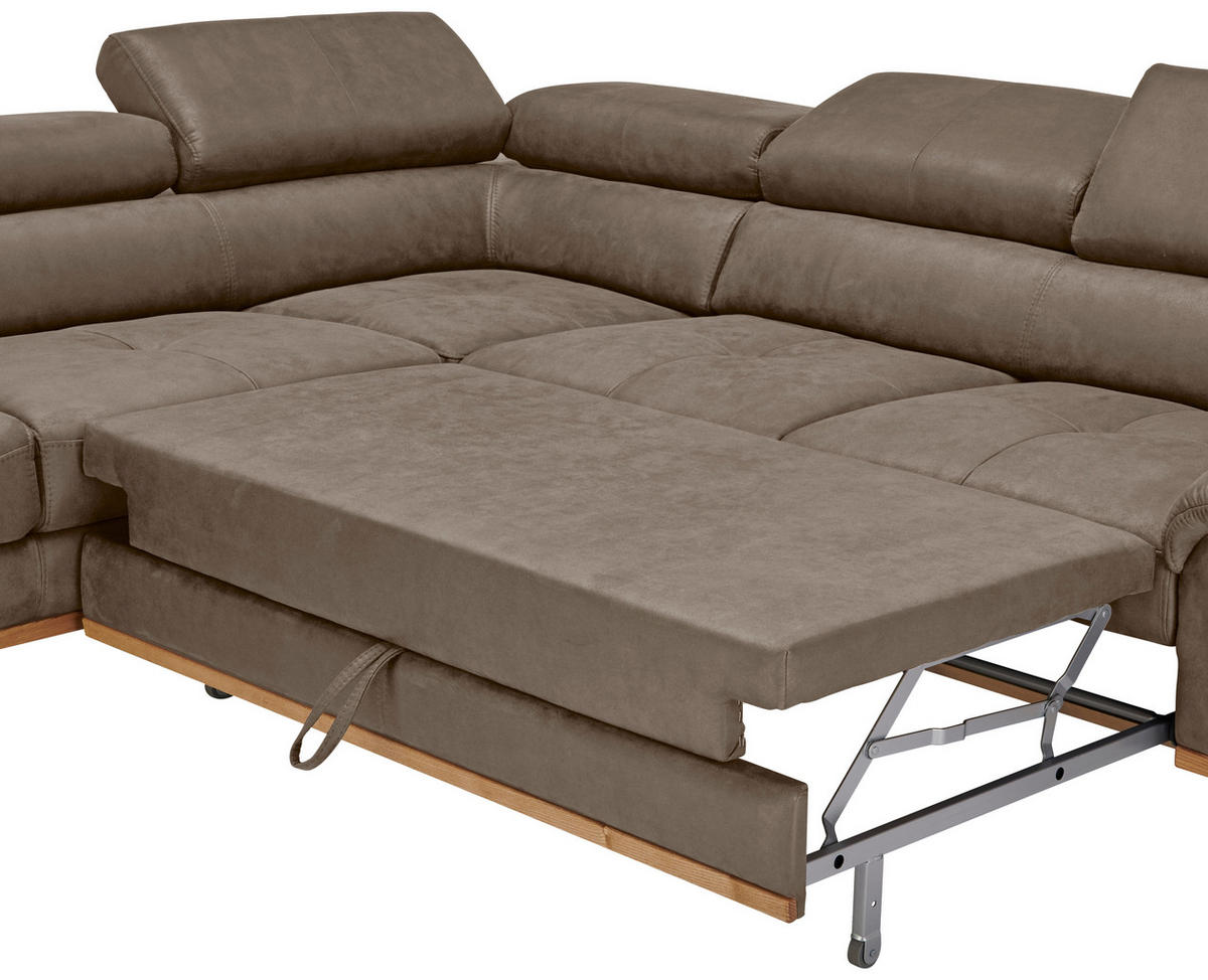 ECKSOFA in Lederlook Braun  - Schwarz/Braun, Natur, Holz/Textil (226/282cm) - Novel