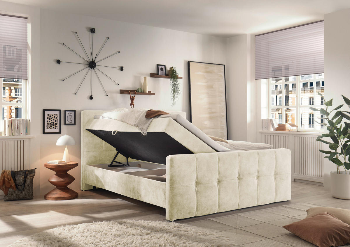 BOXBETT 160/200 cm  in Creme  - Creme/Schwarz, Modern, Holzwerkstoff/Kunststoff (160/200cm) - MID.YOU