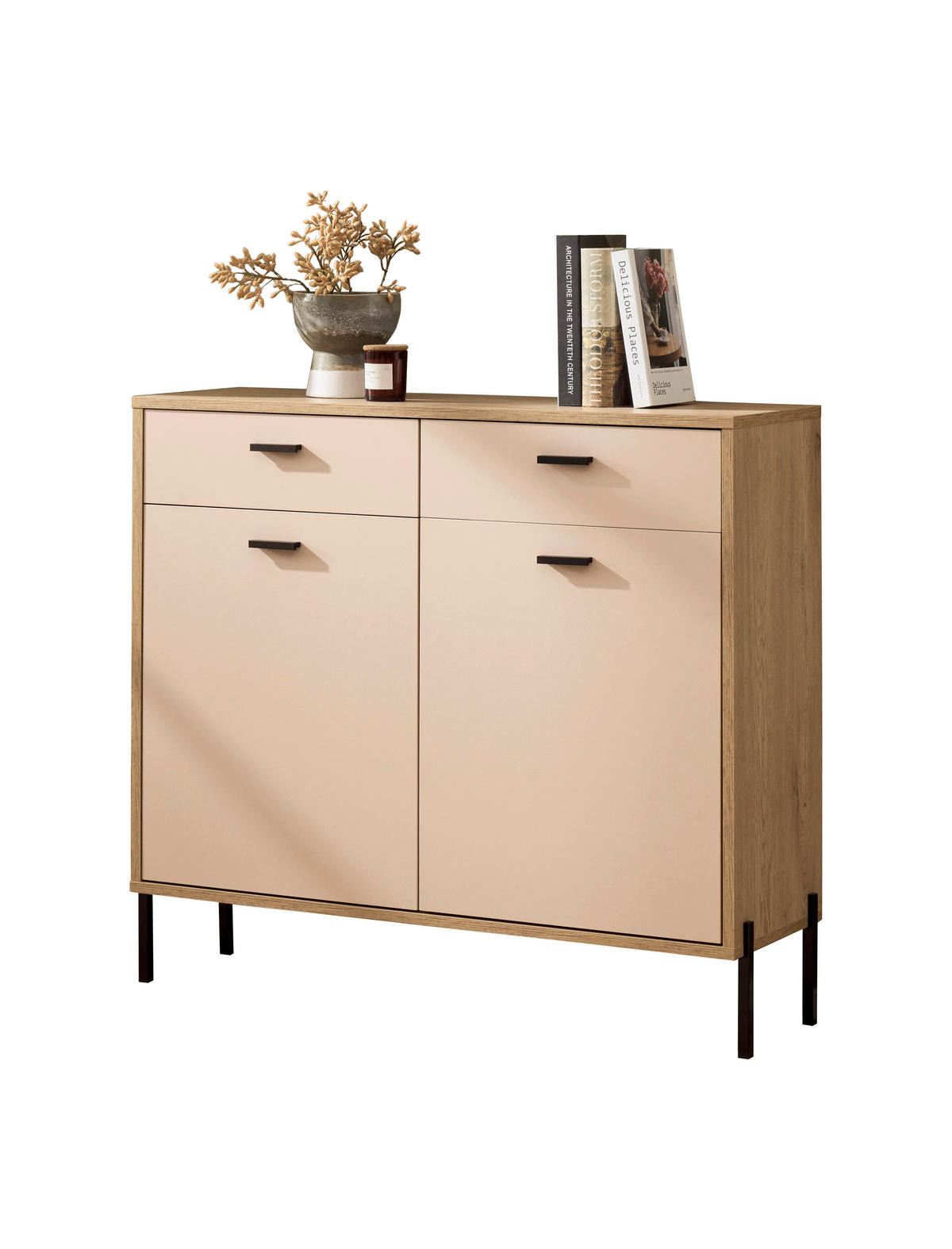 KOMMODE , 105/95/35 cm, 2 Schublade(n)  - Kaschmir/Eichefarben, Design, Holzwerkstoff/Metall (105/95/35cm) - MID.YOU