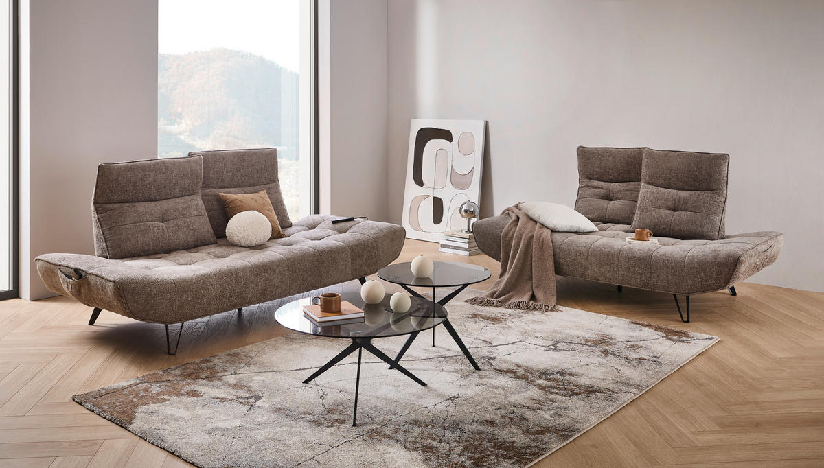Sofa inkl. Funktionen Chenille Grau  - Schwarz/Grau, Design, Textil/Metall (230/100/100-120cm) - Celina Home