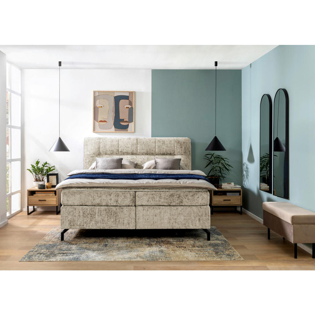 Thumbnail - Esposa Boxspringbett, Hellbraun, Textil, H2, Höhe ca. 17 cm, 160x200 cm, Stoffauswahl, Topper durchgehend, Matratze in v...