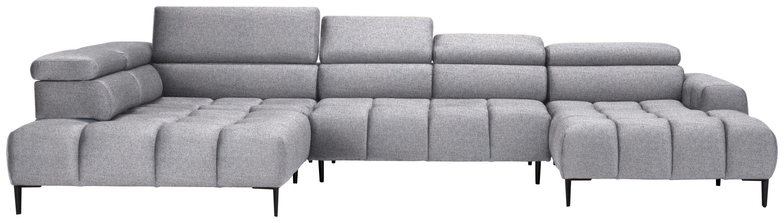 WOHNLANDSCHAFT Grau Webstoff  - Schwarz/Grau, Design, Textil/Metall (216/385/177cm) - Welnova