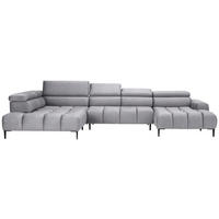 WOHNLANDSCHAFT Grau Webstoff  - Schwarz/Grau, Design, Textil/Metall (216/385/177cm) - Welnova