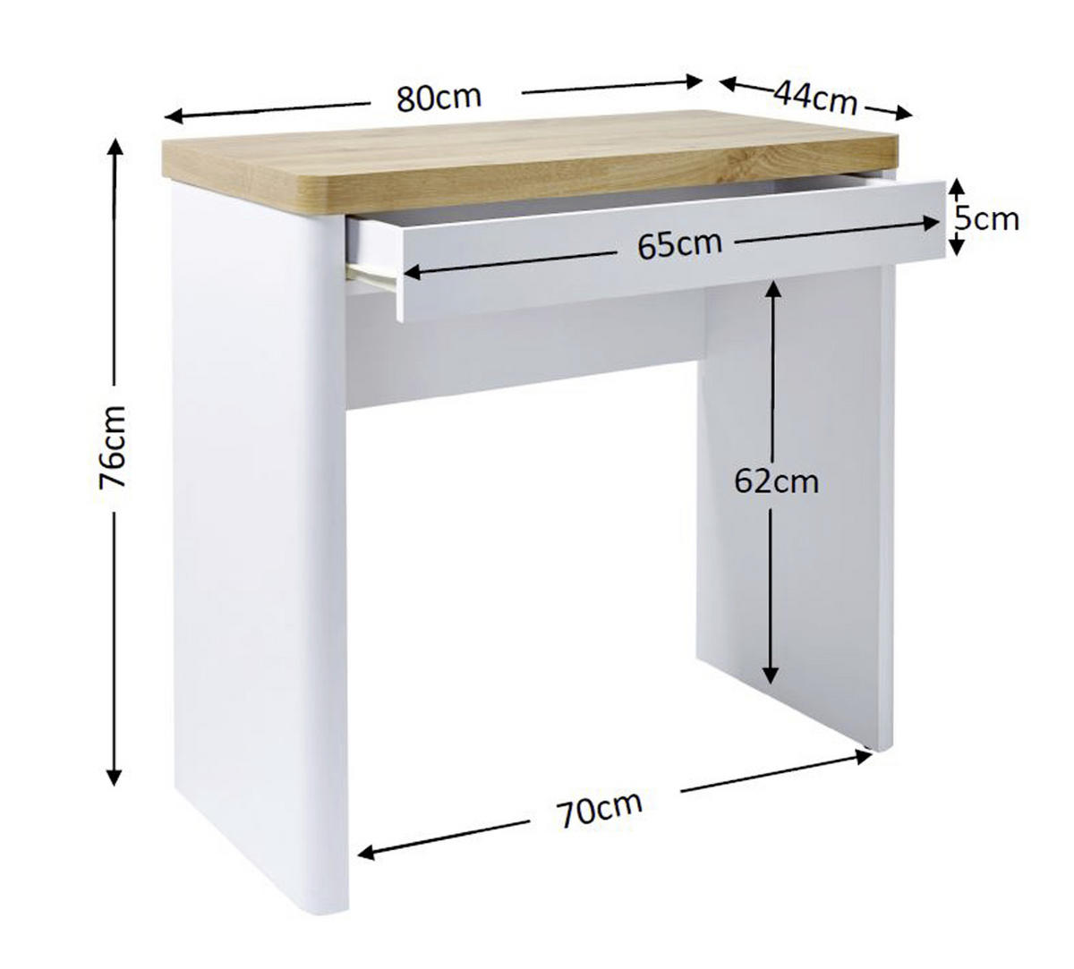 LAPTOPTISCH Weiß, Eichefarben  - Eichefarben/Weiß, Design, Holzwerkstoff/Metall (79/44/76cm)