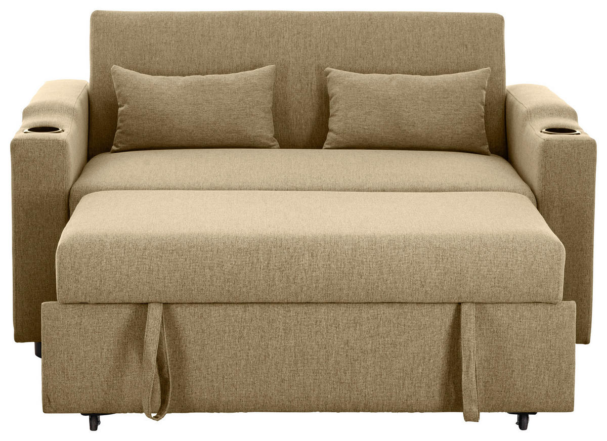 SCHLAFSOFA in Leinenoptik Khaki  - Khaki/Schwarz, Basics, Kunststoff/Textil (150/91/85cm) - P & B
