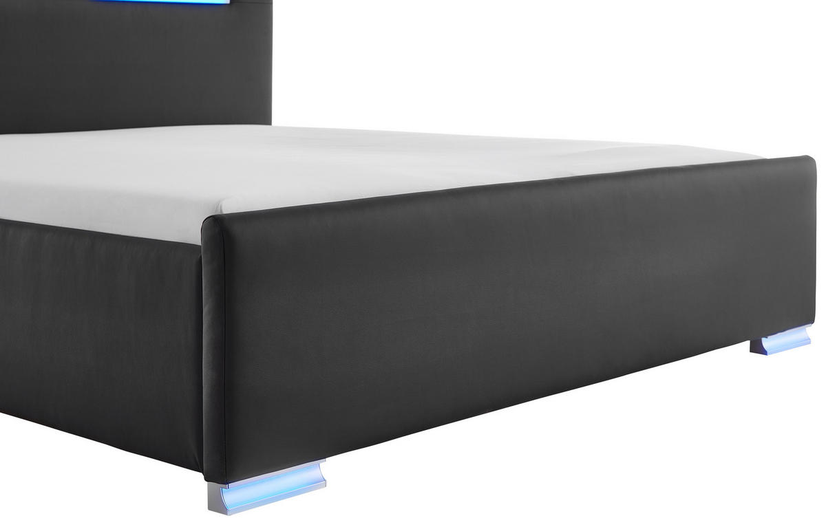 POLSTERBETT Beleuchtung, Bettkasten, Lattenroste 180/200 cm  in Schwarz  - Birkefarben/Buchefarben, Design, Holz/Kunststoff (180/200cm) - Boxxx