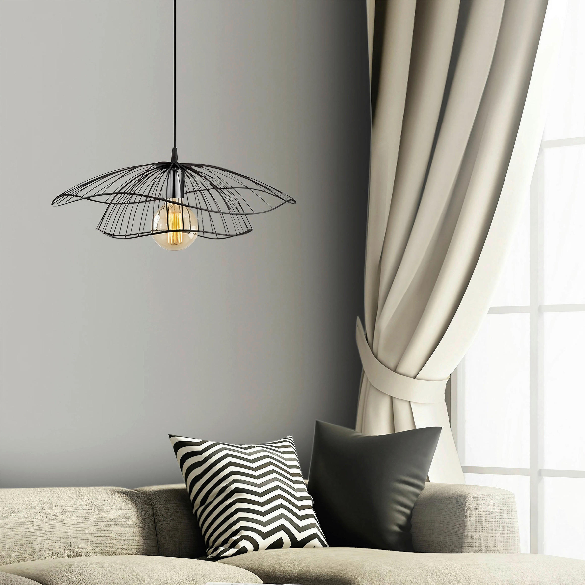 HÄNGELEUCHTE 50/111 cm   - Schwarz, Design, Metall (50/111cm) - P & B