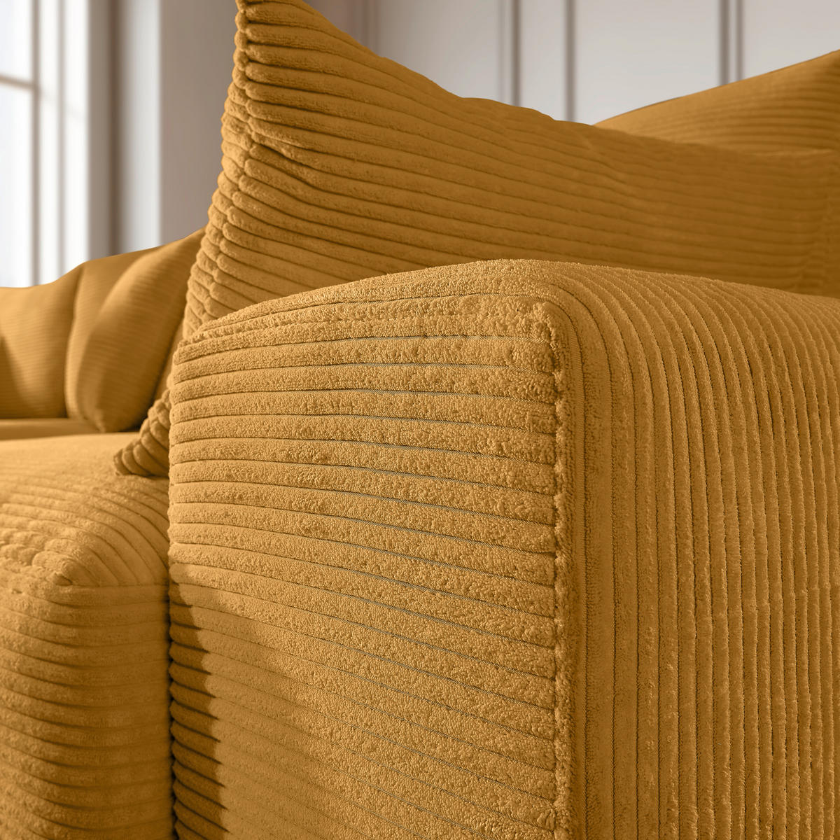 ECKSOFA in Cord Senfgelb  340/205 cm  - Senfgelb/Schwarz, Design, Kunststoff/Textil (340/205cm) - Lomoco